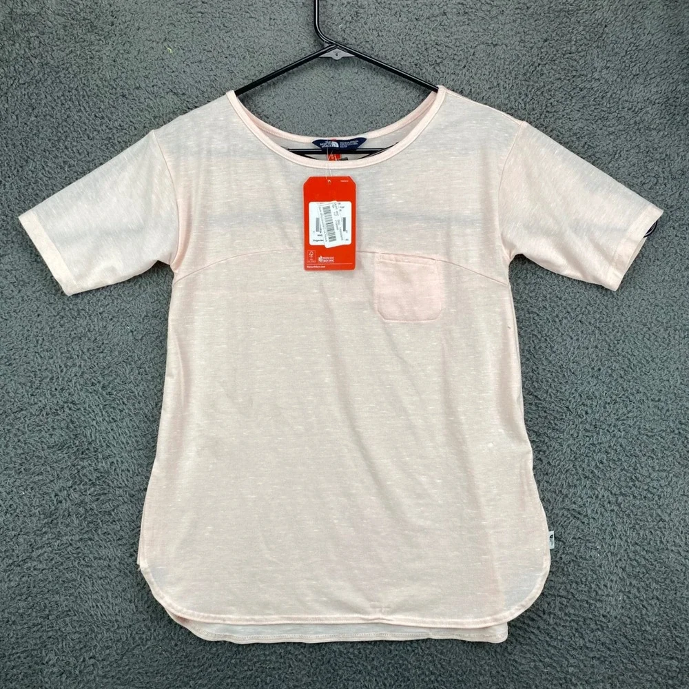 The North Face Womens Shirt XS Pink Short Sleeve Pocket Standard Fit Tee NWT - Picture 1 of 8